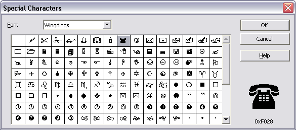 Special Characters Dialog Box