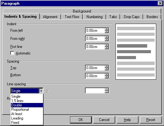 Indents & Spacing Tab