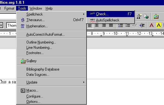 Spell Check from Tools Menu