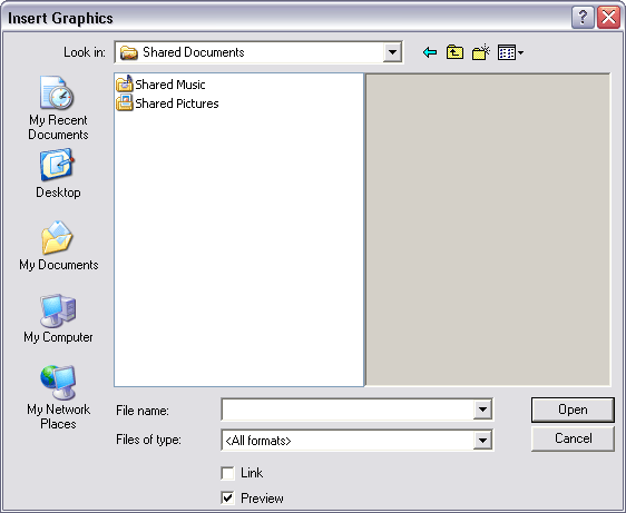 Insert Graphics Dialog Box