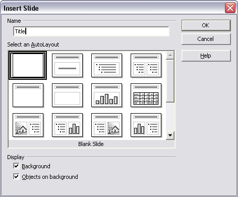 Insert Slide Dialog Box