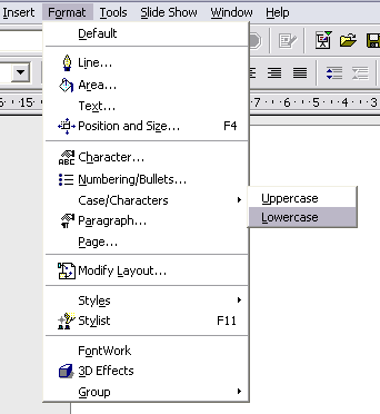 Menu Toolbar: Format - Case/Chracters