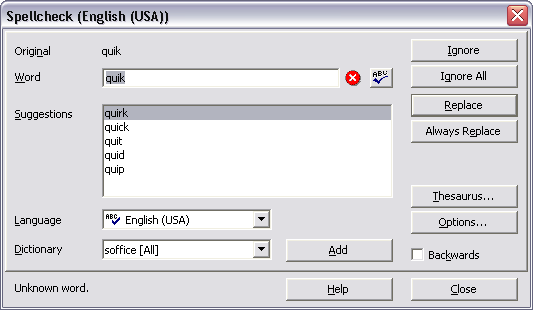 Spellcheck Dialog Box