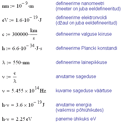 Lihtne arvutus Mathcad-is