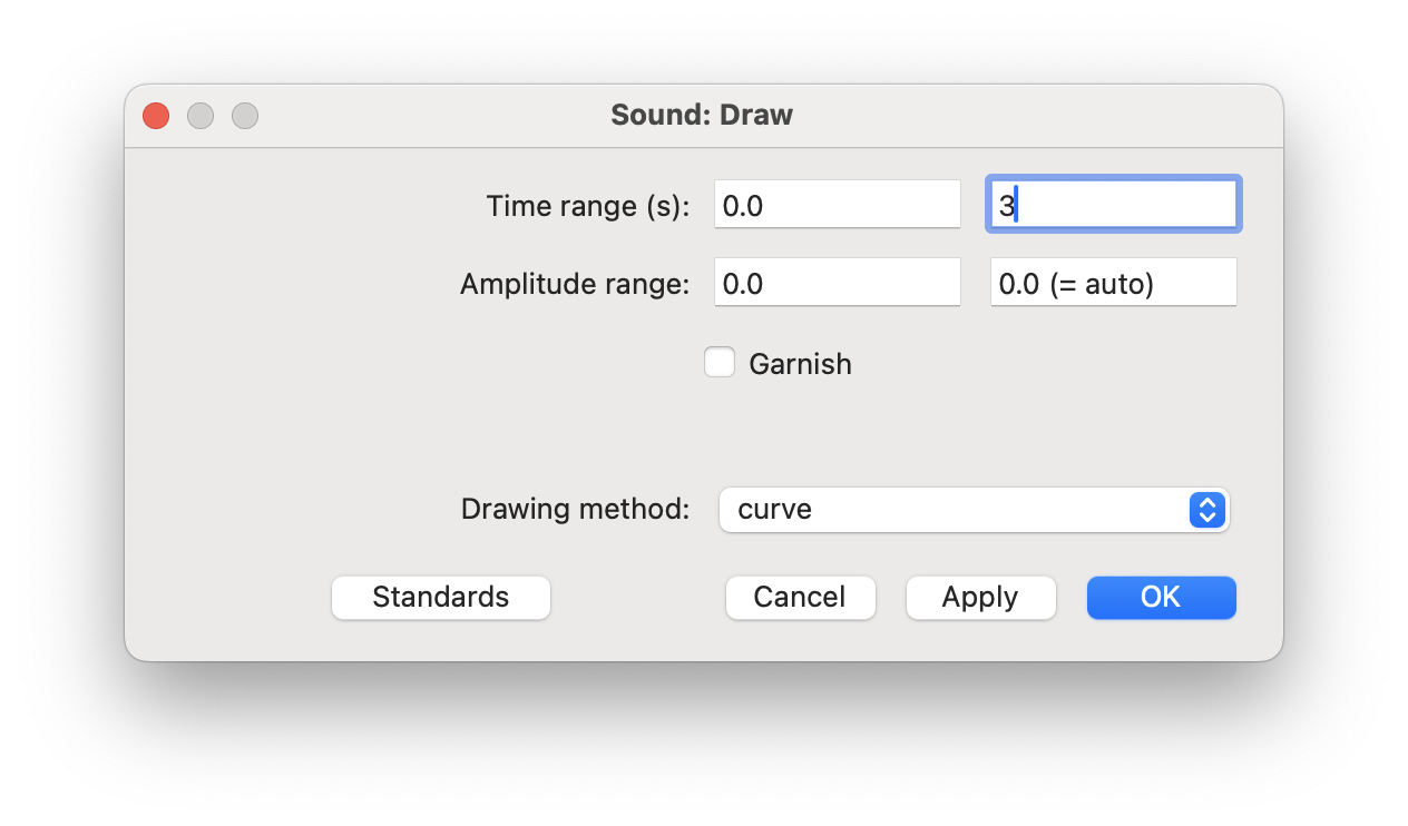 Sound-objekti käsu Draw... dialoogiaken.