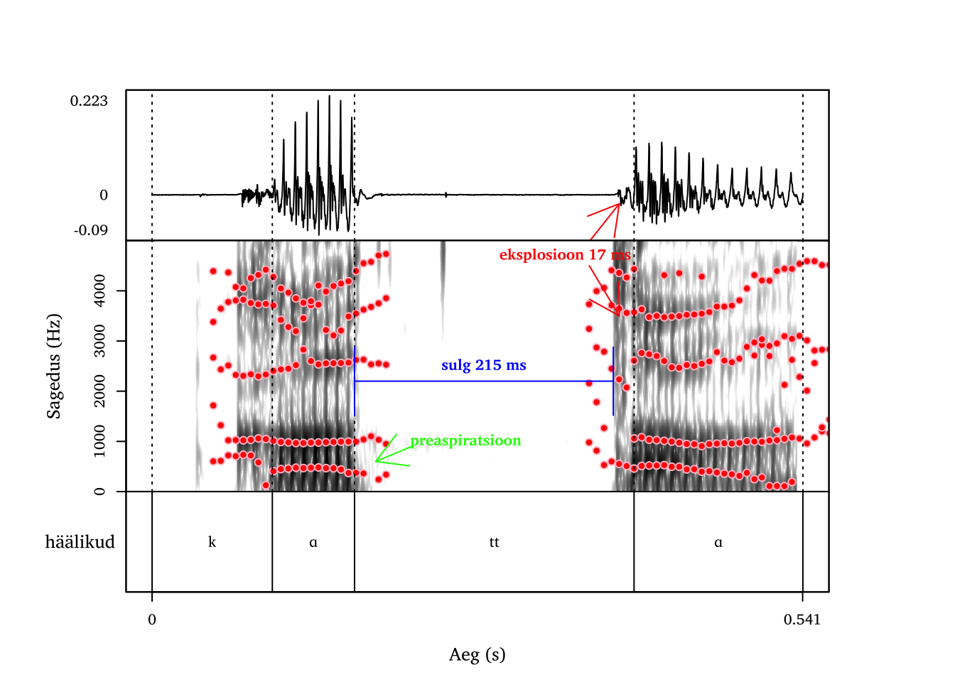 Pikk alveolaarne klusiil /t/ sõnas kata.