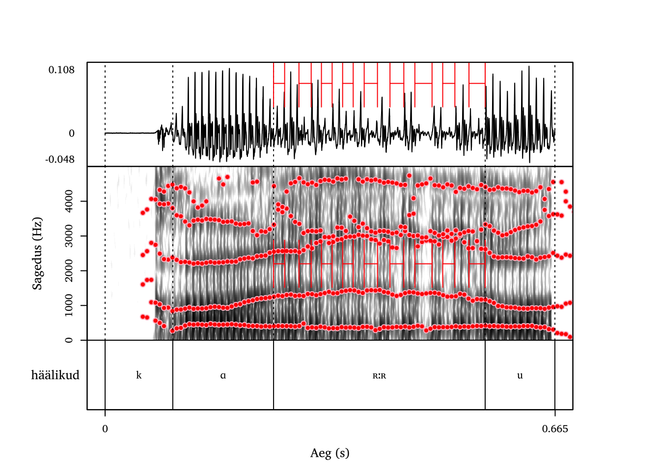 Uvulaarne tremulant [ʀ]: mitmeväringuline realisatsioon sõnas karru.