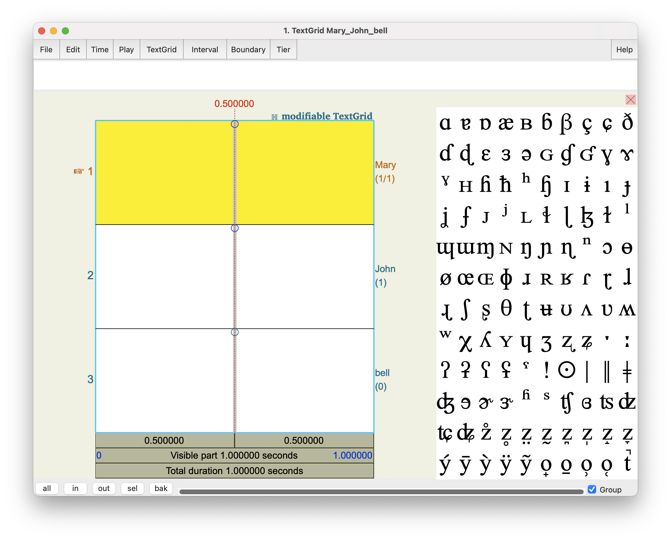 TextGrid Editori vaade.